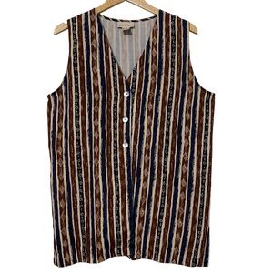 Apostrophe Women Silk Vest Striped Size M Mother of Pearl Buttons Back to School